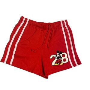 Mickey Mouse Women's Red Athletic Shorts Embroidered